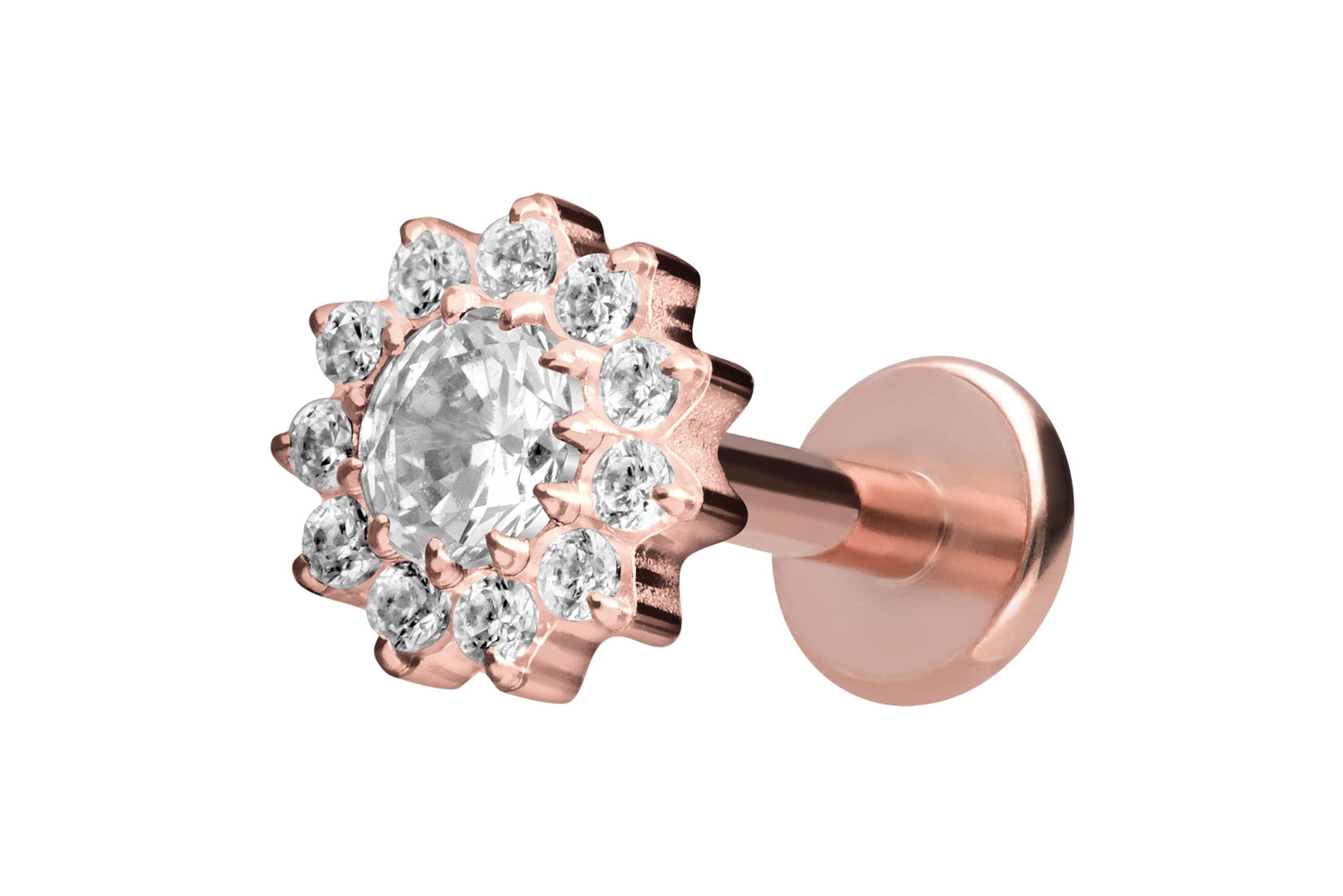 Titan Labret Piercing mit Innengewinde KRISTALLBLUME